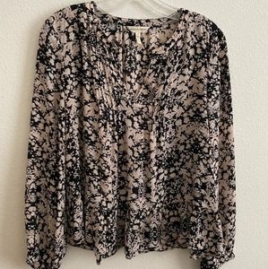 Rebecca Taylor Black Blush Pink Floral Silk Blouse